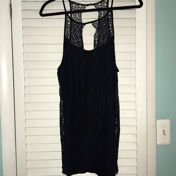 Anthropologie Tops - Anthropologie high neck lace tank in black & navy